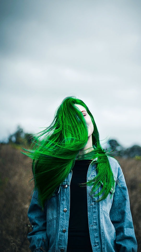 A girl with green hair